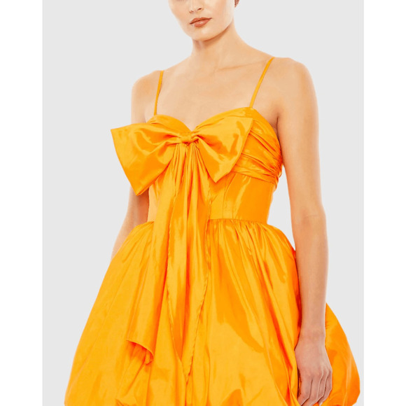 Mac Duggal NWT Spaghetti Strap Center Bow Balloon Mini Dress in Orange Size 4 - Picture 2 of 9